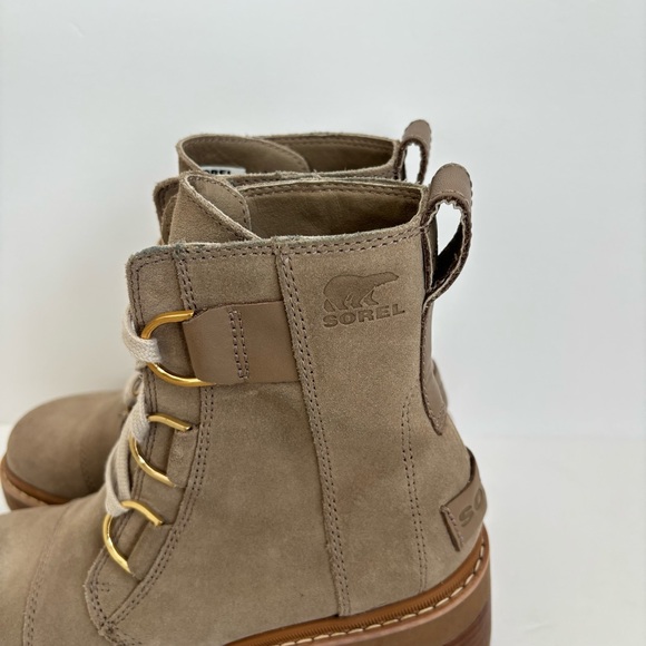 Sorel Joan Now Lace Up Suede Taupe Lug Sole Heeled Boots 7 - Picture 4 of 14